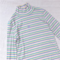 Cute Heart Sweet Rainbow Pastel Turtleneck Stripe Knit Long Sleeve Shirt Top Pullover Sweater E-Girl Kawaii Korean Japanese Harajuku Retro Streetwear - Thumbnail 5