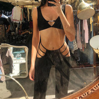 Cute Black Sexy Cut Out Pant Slim Sweat Hallow Out Flare Trousers Bell Bottoms  E-Girl Kawaii Korean Japanese Harajuku Retro Streetwear - Thumbnail 2