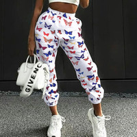 Cute Butterfly Rainbow Print Loose Baggy High Waisted Trousers Joggers Pants Sweats Bottom E-Girl Kawaii Korean Japanese Harajuku Retro Streetwear - Thumbnail 2