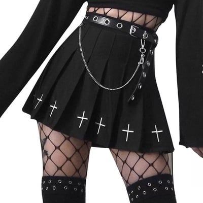 Cute black cross print goth punk pleated high waisted mini skirt bottom e-girl kawaii korean japanese harajuku retro streetwear