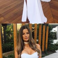 SP1315,Sexy Two Piece Strapless White Mermaid Long Prom Dress Side Split Evening Party Dress - Thumbnail 1