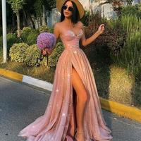 Chic A-Line Sweetheart Blush Pink Long Prom Evening Dresses with Split,Formal Party Dresses - Thumbnail 1