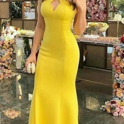 Sp1318,simple mermaid prom dress,sexy prom dress,cheap prom dress,long formal prom dress,sexy sleeveless yellow long evening dress