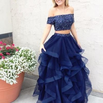 Sp1324,charming prom dress, sexy evening party dress, two piece prom dresses,ruffles tulle evening dress - Thumbnail 3