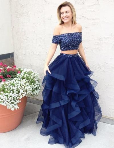 SP1324,Charming Prom Dress, Sexy Evening Party Dress, Two Piece Prom Dresses,Ruffles Tulle Evening Dress