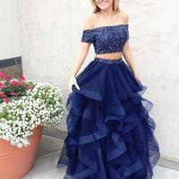 SP1324,Charming Prom Dress, Sexy Evening Party Dress, Two Piece Prom Dresses,Ruffles Tulle Evening Dress - Thumbnail 1