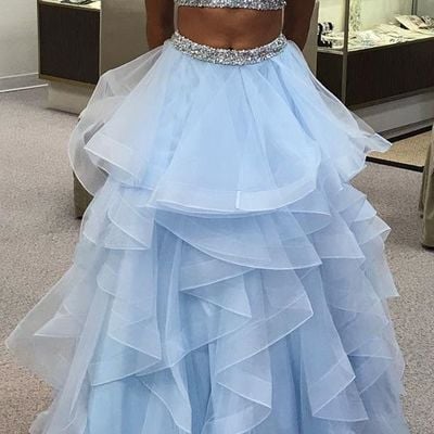 Sp1325,hot sell two piece sky blue prom dresses with beaded - Thumbnail 4