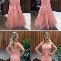 SP1332,Mermaid Sweetheart Pink Lace Prom Dress with Appliques - Thumbnail 1