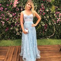 SP1336,Chic Lace Prom Dress Cheap A Line Straps Prom Evening Dress - Thumbnail 1