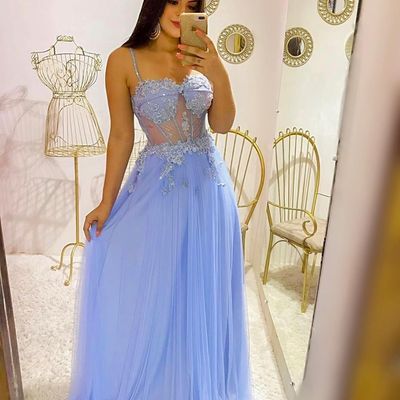 Sp1337,charming sexy spaghetti straps chiffon evening party dress,blue appliques long prom dress - Thumbnail 4