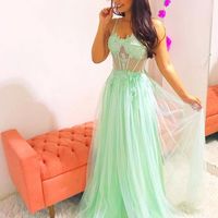 SP1337,Charming Sexy Spaghetti Straps Chiffon Evening Party Dress,Blue Appliques Long Prom Dress - Thumbnail 1