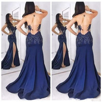 SP1339,Mermaid Sweetheart Long Backless Prom Dress with Split Appliques - Thumbnail 1