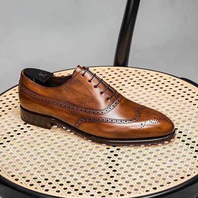Brown leather oxfords wingtip lace up dress shoes - Thumbnail 5