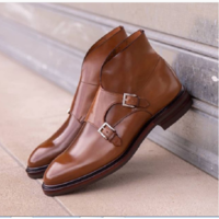 Handmade Men Brown Double Monk Strap Stylish Ankle Boots, Winter Boots - Thumbnail 1