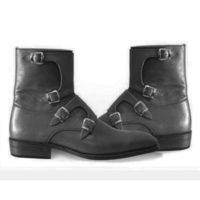Handmade Men 4 Buckle Ankle Boots, Monk Boots, Ankle Leather Boots - Thumbnail 1