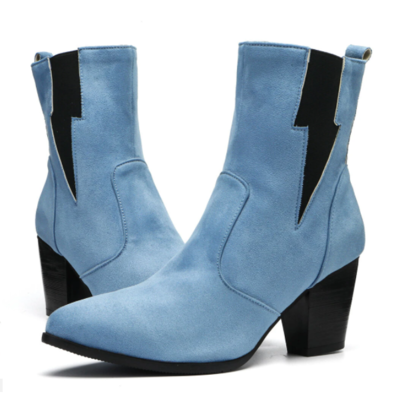 Plus size women casual solid color simple pointed toe zipper chunky heel chelsea boots