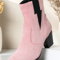 Plus Size Women Casual Solid Color Simple Pointed Toe Zipper Chunky Heel Chelsea Boots - Thumbnail 2