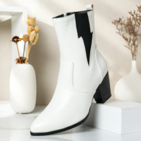 Plus Size Women Casual Solid Color Simple Pointed Toe Zipper Chunky Heel Chelsea Boots - Thumbnail 3