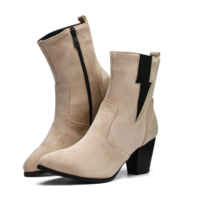 Plus Size Women Casual Solid Color Simple Pointed Toe Zipper Chunky Heel Chelsea Boots - Thumbnail 7