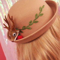 New cute retro  handmade moose horns curled top hat imitation wool hat - Thumbnail 2