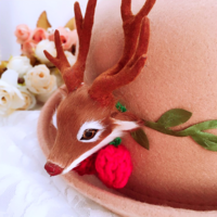 New cute retro  handmade moose horns curled top hat imitation wool hat - Thumbnail 3
