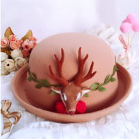 New cute retro  handmade moose horns curled top hat imitation wool hat - Thumbnail 4