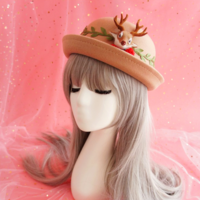 New cute retro  handmade moose horns curled top hat imitation wool hat - Thumbnail 5