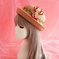 New cute retro  handmade moose horns curled top hat imitation wool hat - Thumbnail 6