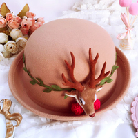 New cute retro  handmade moose horns curled top hat imitation wool hat - Thumbnail 7
