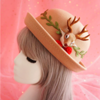 New cute retro  handmade moose horns curled top hat imitation wool hat - Thumbnail 8