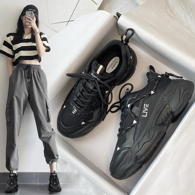 2020 new black sneakers breathable thick sole women's shoes f7549