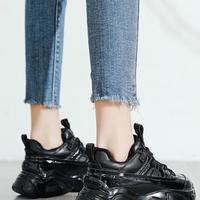 Black Patent Leather Shoes Women's Trend 2020 Autumn And Winter New Plus Velvet Cotton Shoes Casual Platform Sneakers D9646 - Thumbnail 6