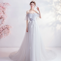 Gray tulle lace long prom dress evening dress - Thumbnail 2