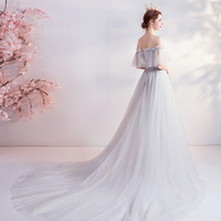 Gray tulle lace long prom dress evening dress - Thumbnail 3