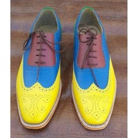 Men Handmade Multi Color Leather Brogue Shoes With Lace up Closure - Thumbnail 4