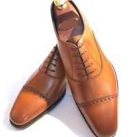 Men Handmade Tan Formal Dress Shoes With Lace up Closure, Dress Shoes - Thumbnail 4