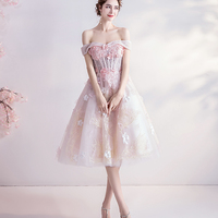 Pink tulle lace short prom dress homecoming dress - Thumbnail 3