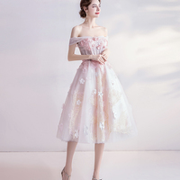 Pink tulle lace short prom dress homecoming dress - Thumbnail 4