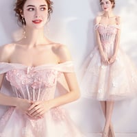 Pink tulle lace short prom dress homecoming dress - Thumbnail 6