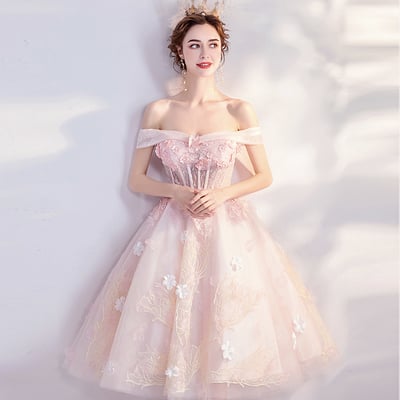 Pink tulle lace short prom dress homecoming dress - Thumbnail 5