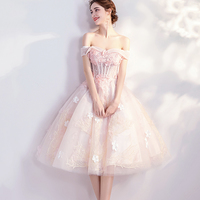 Pink tulle lace short prom dress homecoming dress - Thumbnail 1