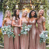 SP1352,Rose Gold Sequin Bridesmaid Dresses,Sparkle Cheap Bridesmaid Dresses - Thumbnail 1