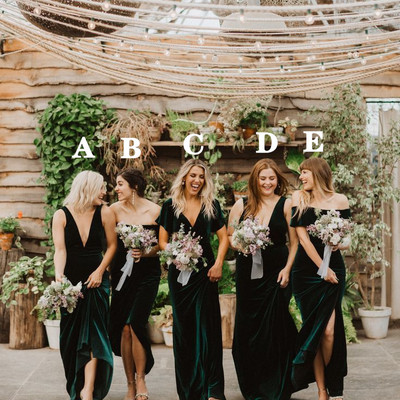 Sp1353,high quality dark green velvet mismatched bridesmaid dresses wedding party gown - Thumbnail 5