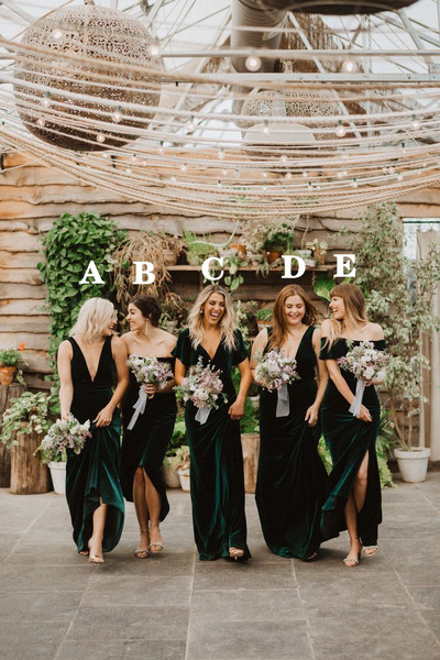 SP1353,High Quality Dark Green Velvet Mismatched Bridesmaid Dresses Wedding Party Gown
