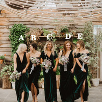 SP1353,High Quality Dark Green Velvet Mismatched Bridesmaid Dresses Wedding Party Gown - Thumbnail 1