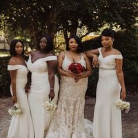 Elegant Mermaid Off the Shoulder Elastic Satin White Bridesmaid Dresses, Plus Bridesmaid Dresses - Thumbnail 2