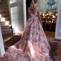 Gorgeous Ball Gown Flower Printed Organza Prom Dresses, Sweet Prom Dresses - Thumbnail 1