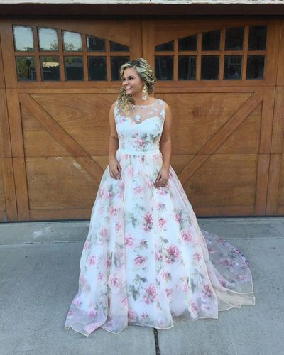 Gorgeous Ball Gown Flower Printed Organza Prom Dresses, Sweet Prom Dresses