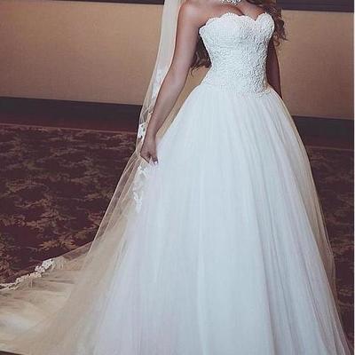 Ball gown sweetheart strapless lace corset wedding dresses ivory tulle skirt - Thumbnail 3