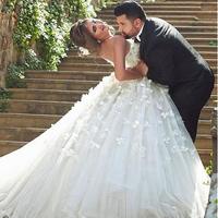 Petal Flowers Strapless Ball Gown Wedding Dress Corset Back - Thumbnail 1